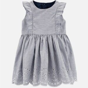 Carter’s Baby Pinstripe Dress Size 24M NWT. Blue & White. Lined. Eyelet Pattern.
